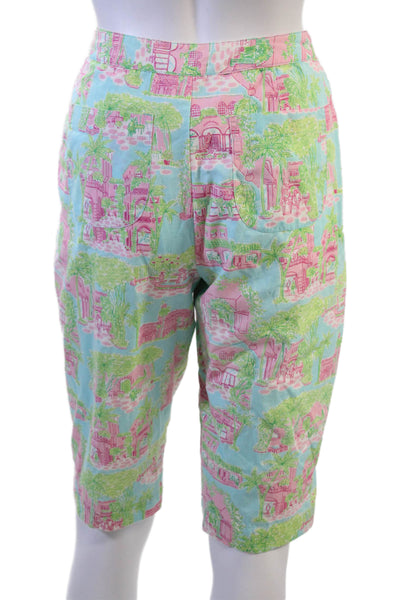 Lilly Pulitzer Unisex Bermuda Shorts Light Blue Graphic Cotton Button Size 6