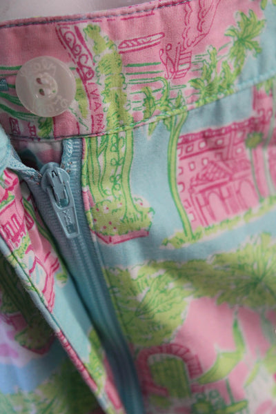 Lilly Pulitzer Unisex Bermuda Shorts Light Blue Graphic Cotton Button Size 6