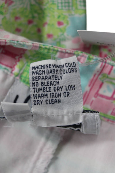 Lilly Pulitzer Unisex Bermuda Shorts Light Blue Graphic Cotton Button Size 6
