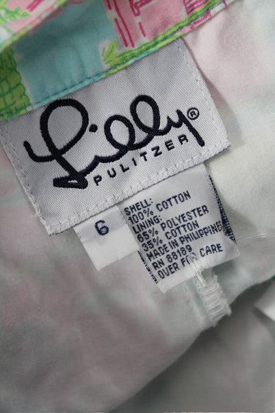 Lilly Pulitzer Unisex Bermuda Shorts Light Blue Graphic Cotton Button Size 6