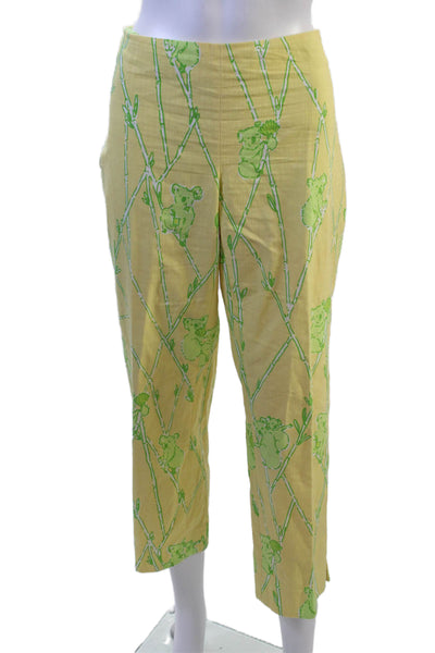 Lilly Pulitzer Womens Cropped Capri Pants Green Animal Print Button Size 8