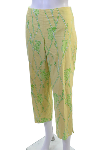 Lilly Pulitzer Womens Cropped Capri Pants Green Animal Print Button Size 8