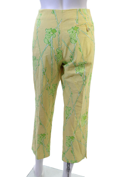 Lilly Pulitzer Womens Cropped Capri Pants Green Animal Print Button Size 8