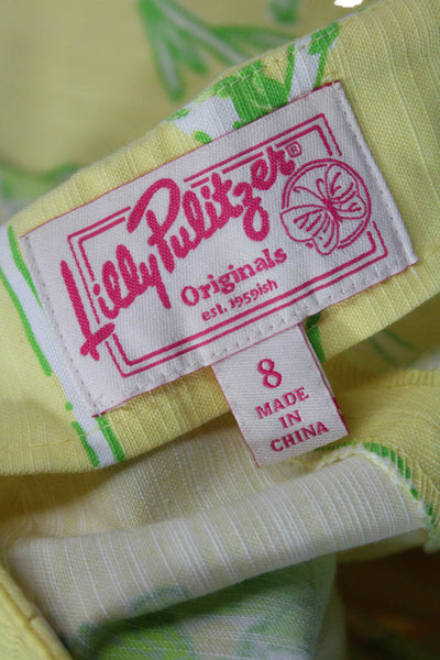 Lilly Pulitzer Womens Cropped Capri Pants Green Animal Print Button Size 8