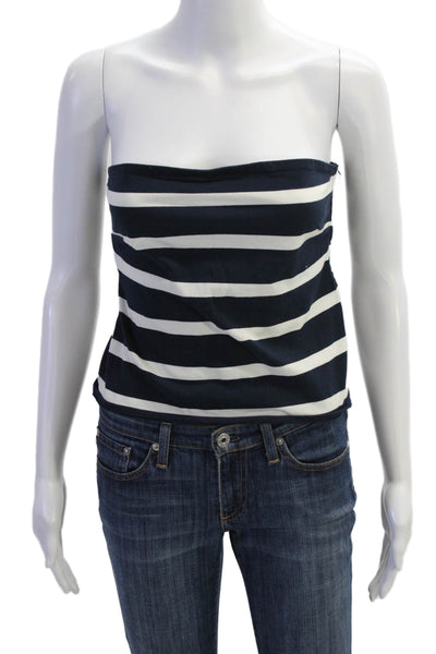 J Crew Women Striped Cotton Sleeveless Tank Top Dark Blue Zip Size S