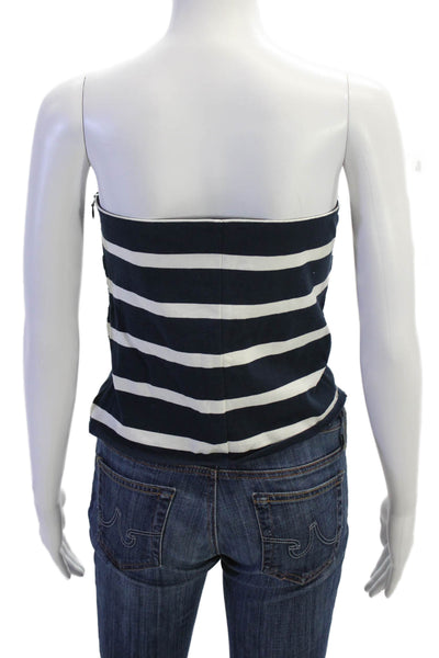 J Crew Women Striped Cotton Sleeveless Tank Top Dark Blue Zip Size S