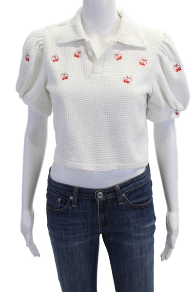 Cecile Women Cropped Polo Short Sleeve Collared White Size M