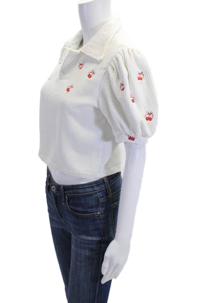 Cecile Women Cropped Polo Short Sleeve Collared White Size M