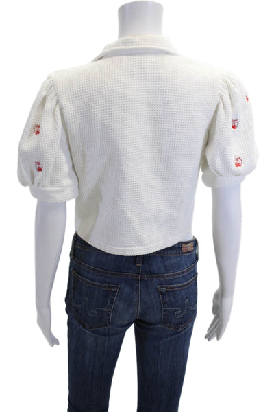 Cecile Women Cropped Polo Short Sleeve Collared White Size M