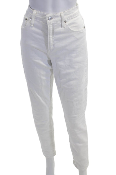 J Crew Women White High-Rise Ankle Tapered Jeans Button Size 31