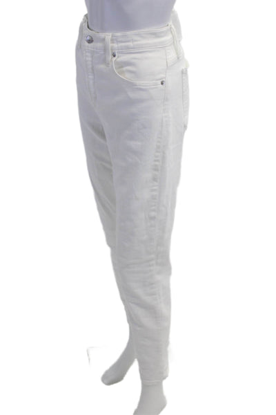 J Crew Women White High-Rise Ankle Tapered Jeans Button Size 31