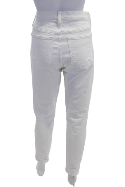 J Crew Women White High-Rise Ankle Tapered Jeans Button Size 31