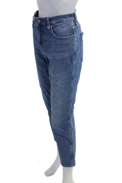 J Crew Women Ankle Cropped High-Rise Blue Jeans Cotton Hemp Elastane Size 30