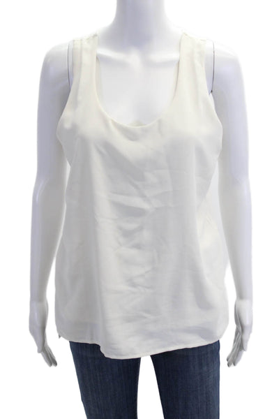 Ann Taylor Women White Rayon Basic Tank Sleeveless Round Neck Size M