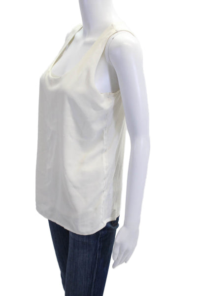 Ann Taylor Women White Rayon Basic Tank Sleeveless Round Neck Size M