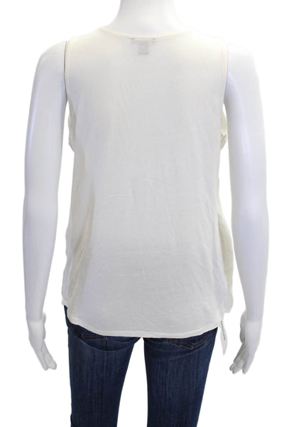 Ann Taylor Women White Rayon Basic Tank Sleeveless Round Neck Size M