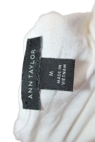 Ann Taylor Women White Rayon Basic Tank Sleeveless Round Neck Size M