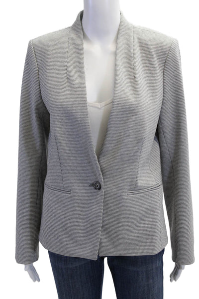 Ann Taylor Women Gray Check Blazer Button Long Sleeve Size 4