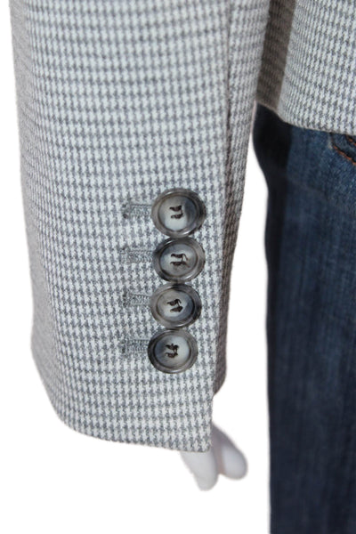 Ann Taylor Women Gray Check Blazer Button Long Sleeve Size 4