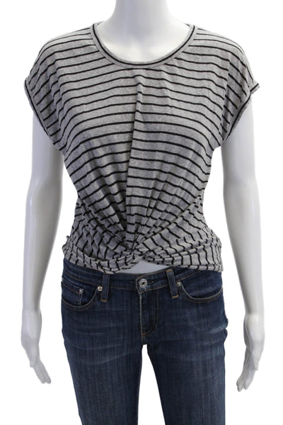 Aqua Women Basic Jersey Striped Gray Silk Crewneck T-Shirt Size S