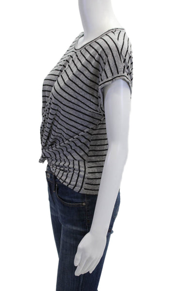 Aqua Women Basic Jersey Striped Gray Silk Crewneck T-Shirt Size S