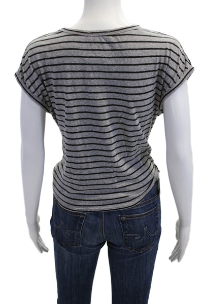 Aqua Women Basic Jersey Striped Gray Silk Crewneck T-Shirt Size S