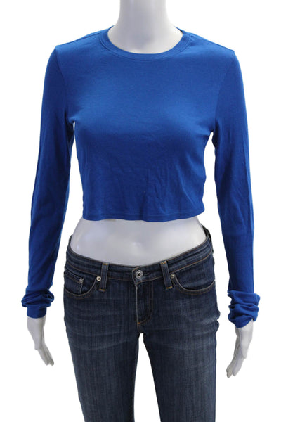 Cotton Citizen Womens Cropped Blue Long Sleeve Crew Neck T-Shirt Size M