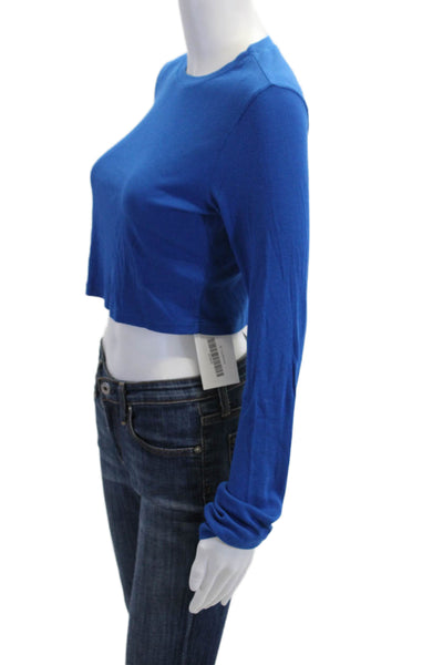 Cotton Citizen Womens Cropped Blue Long Sleeve Crew Neck T-Shirt Size M