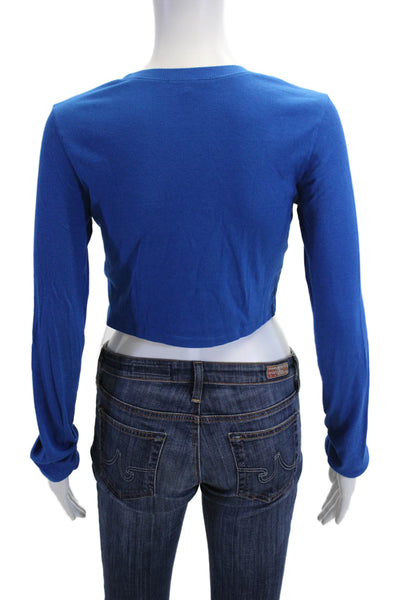 Cotton Citizen Womens Cropped Blue Long Sleeve Crew Neck T-Shirt Size M