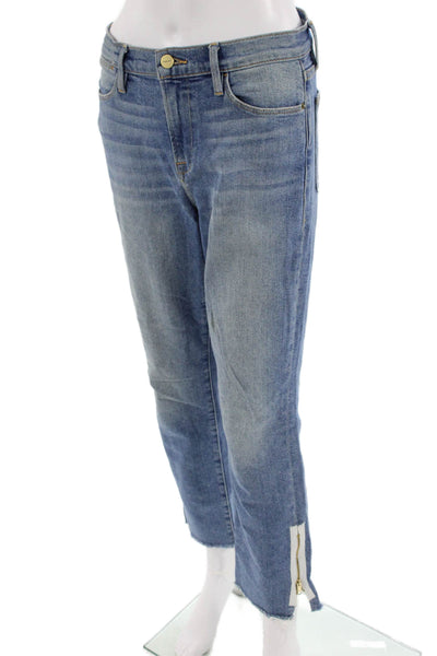 Frame Denim Women Cropped Straight Jeans Blue Mid-Rise Button Size 28