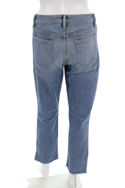 Frame Denim Women Cropped Straight Jeans Blue Mid-Rise Button Size 28