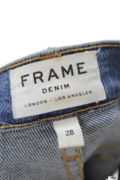 Frame Denim Women Cropped Straight Jeans Blue Mid-Rise Button Size 28