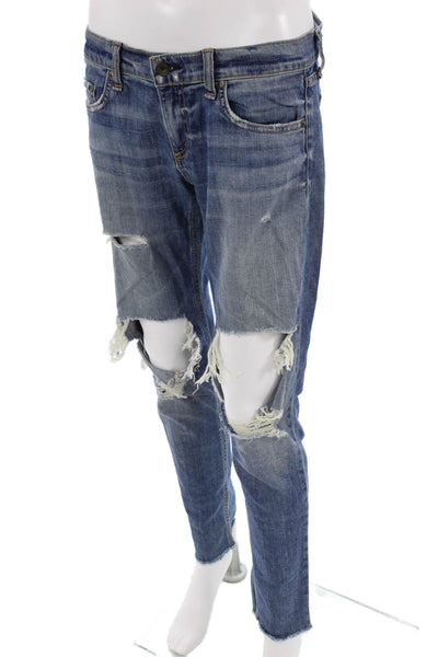 Rag & Bone Women Boyfriend Cropped Jeans Blue Low Rise Size 26