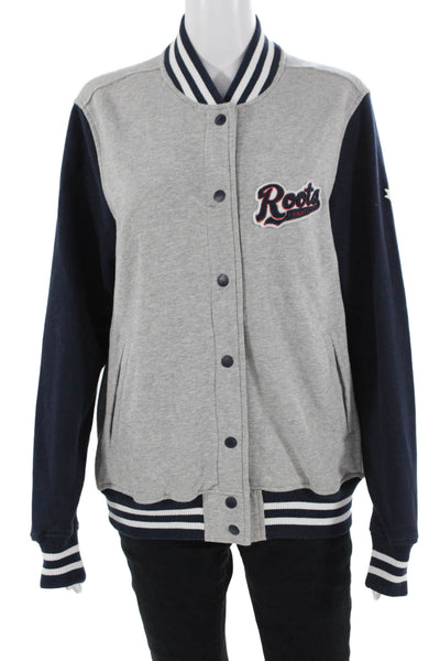 Roots Unisex Varsity Jacket Gray Collared Snap Size S