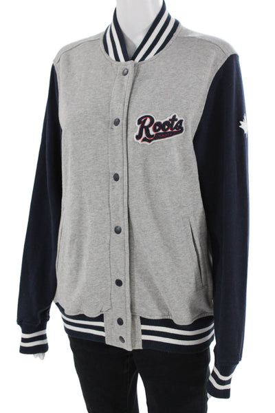 Roots Unisex Varsity Jacket Gray Collared Snap Size S