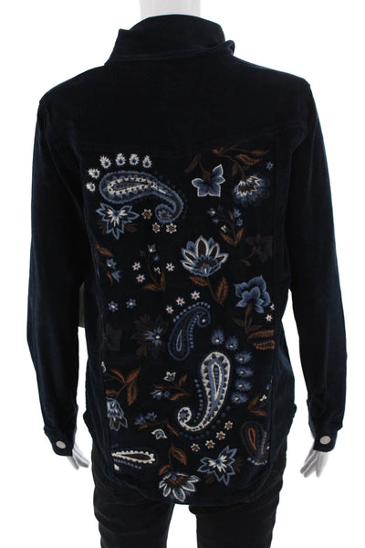 Driftwood Women Bohemian Floral Paisley Button Jacket Dark Blue Size XS