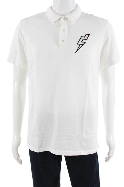J. Lindeberg Mens Short Sleeve Collared Knit Polo Shirt White Cotton Size Medium