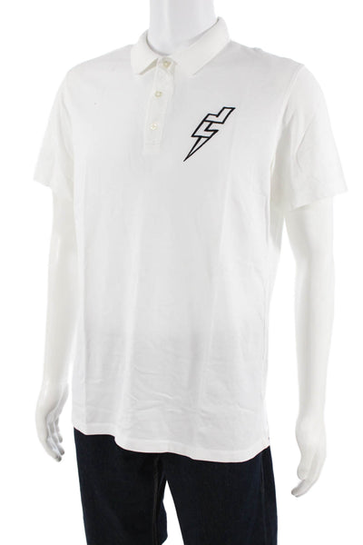 J. Lindeberg Mens Short Sleeve Collared Knit Polo Shirt White Cotton Size Medium