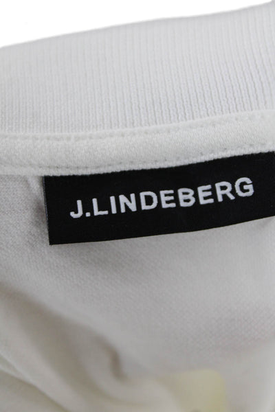 J. Lindeberg Mens Short Sleeve Collared Knit Polo Shirt White Cotton Size Medium