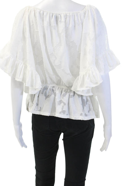 Gracia Womens Bohemian Floral White Round Neck Short Sleeve Blouse Size L