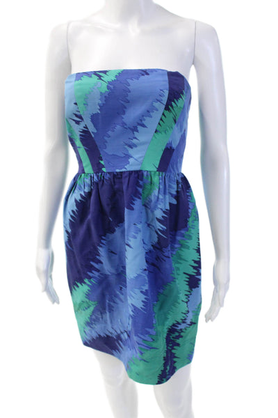 Shoshanna Women Mini Sundress Blue Sleeveless Zip Cotton Silk Size 4