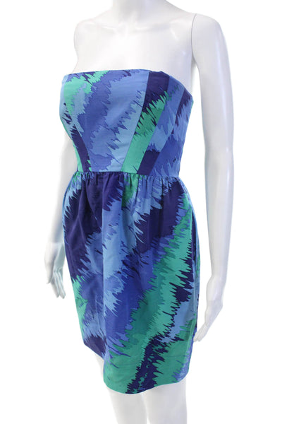 Shoshanna Women Mini Sundress Blue Sleeveless Zip Cotton Silk Size 4