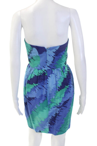 Shoshanna Women Mini Sundress Blue Sleeveless Zip Cotton Silk Size 4