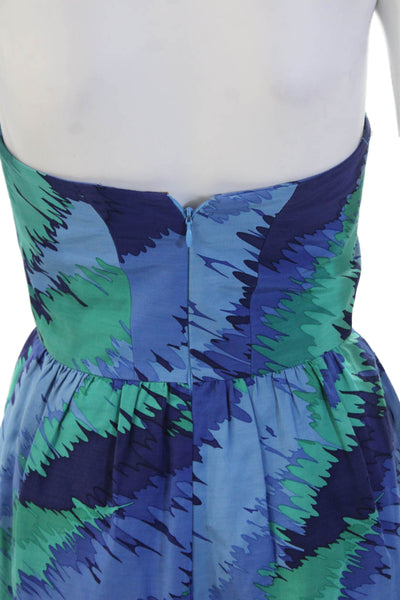 Shoshanna Women Mini Sundress Blue Sleeveless Zip Cotton Silk Size 4