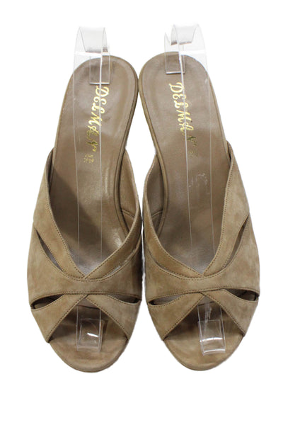 Delman Womens Wedge Heel Platform Slide Sandals Brown Suede Size 8