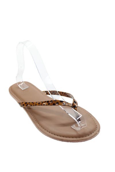 J Crew Womens Leopard Spotted PVC T Strap Sandals Brown Size 8