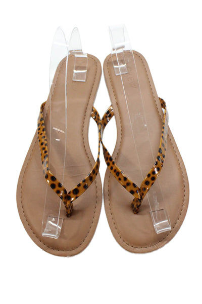 J Crew Womens Leopard Spotted PVC T Strap Sandals Brown Size 8