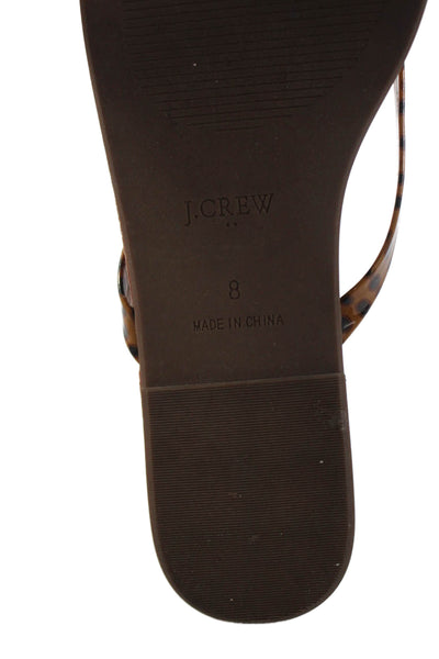 J Crew Womens Leopard Spotted PVC T Strap Sandals Brown Size 8