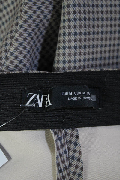 Zara Women Ankle Cropped Dress Pants Gray Check Polyester Blend Size M