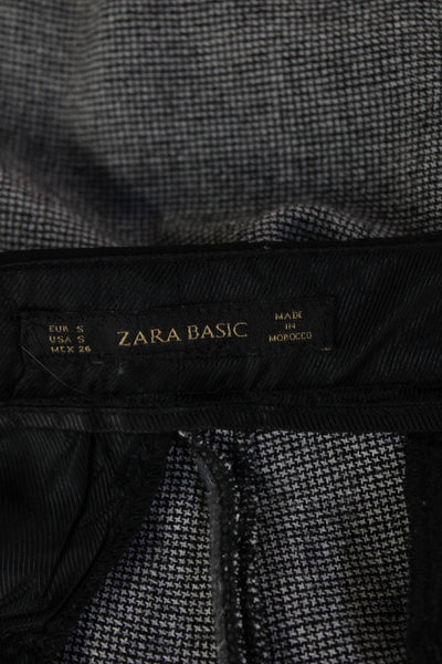 Zara Women Ankle Dress Pants Gray Check Button Size S